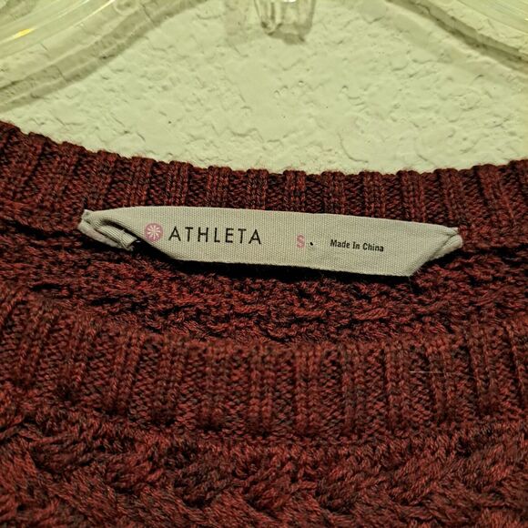 Athleta Chianti Marl Cypress Basketweave Wool Blend Pullover Sweater Burgundy S - Picture 3 of 10